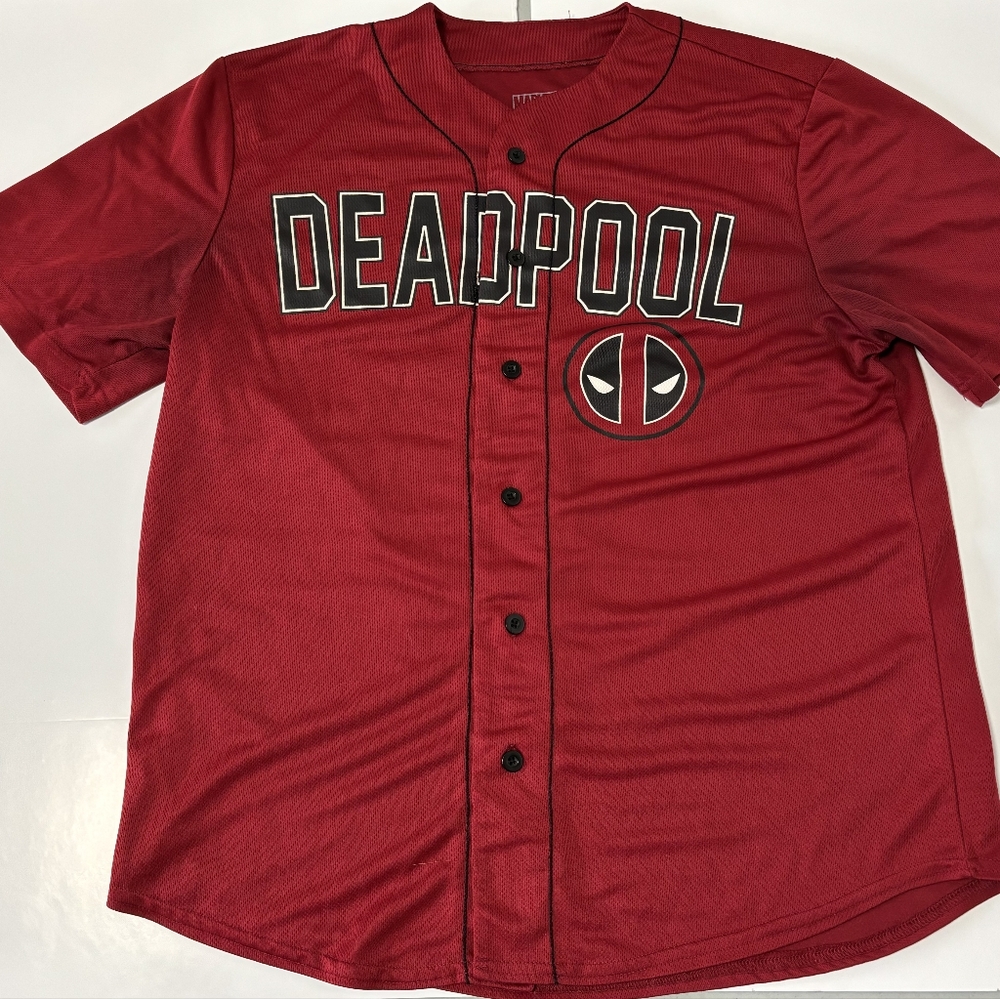 Marvel Deadpool Shirt Baseball Jersey Tacos #90 Burgundy Red Black - Size Large